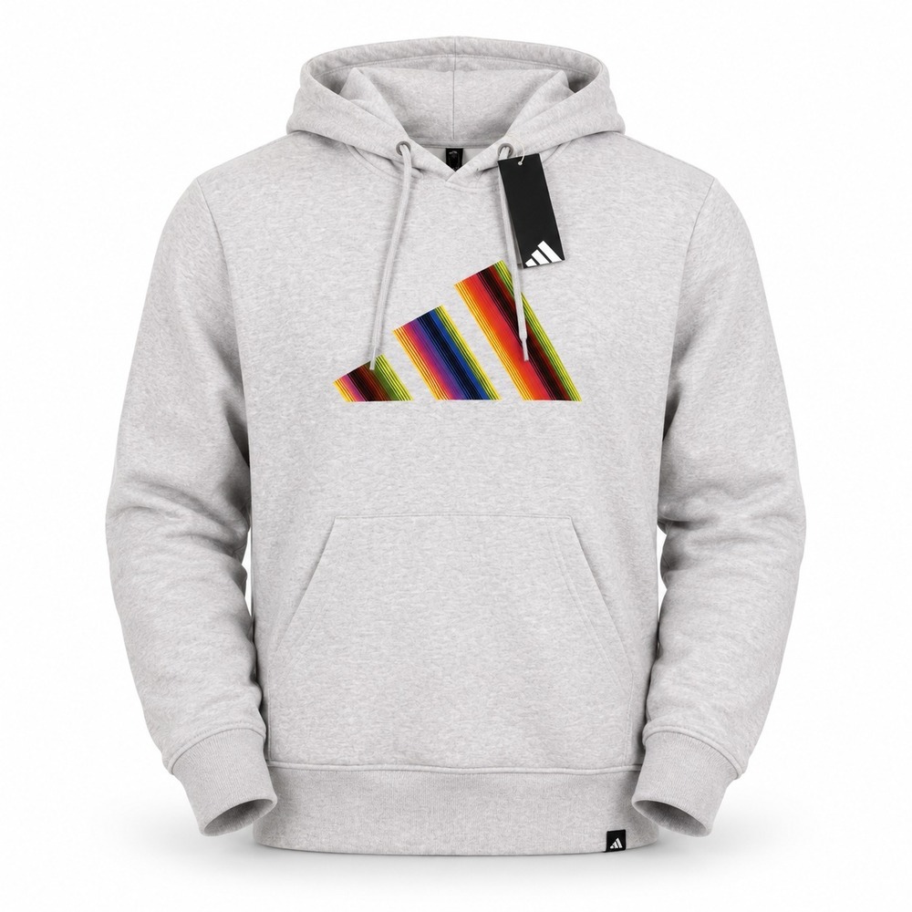 Adidas Trefoil Sarape Logo Hoodie Womens XL Gray Mexican Blanket Fleece Pullover